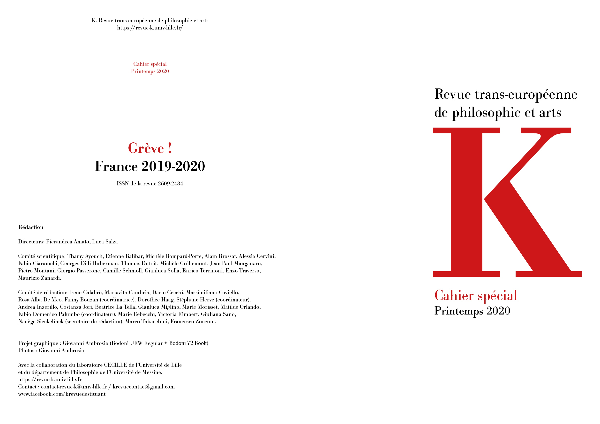 K. Revue trans-européenne  de philosophie , design by Giovanni Ambrosio 