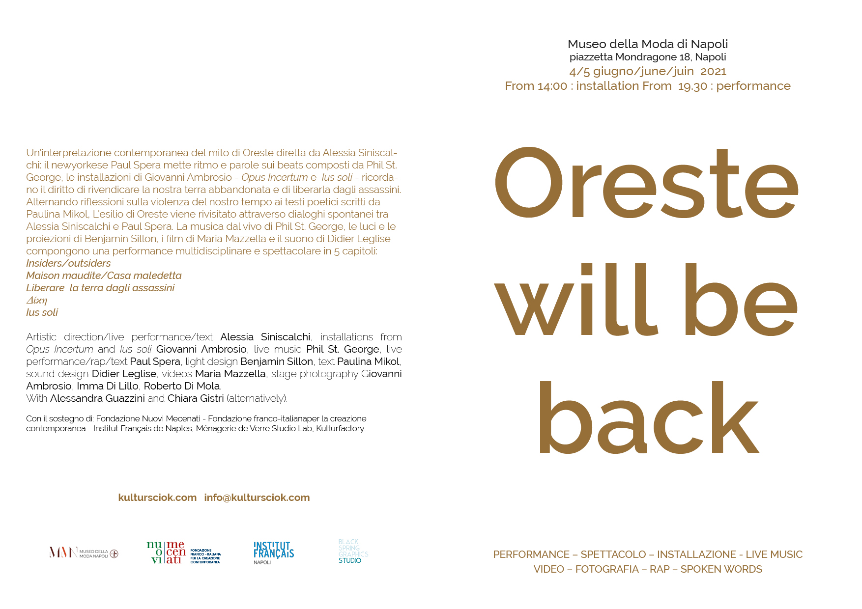 Oreste will be back press pack Black Spring Graphics Studio